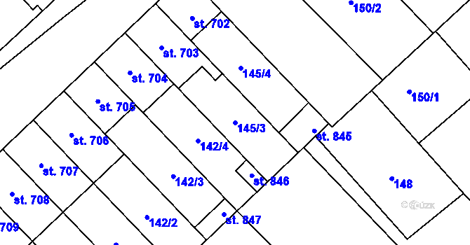 Parcela st. 145/3 v KÚ Březí u Mikulova, Katastrální mapa