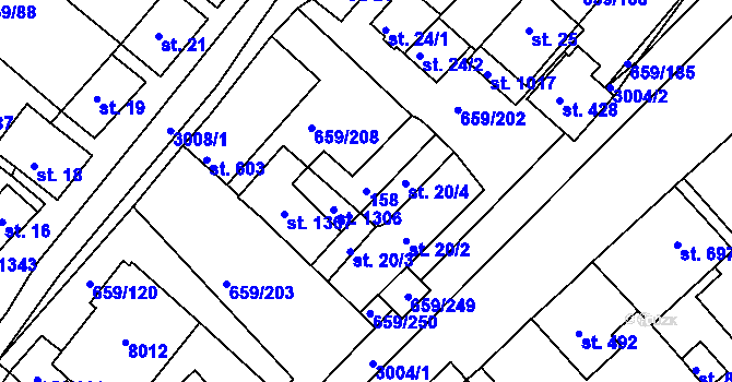 Parcela st. 158 v KÚ Březí u Mikulova, Katastrální mapa