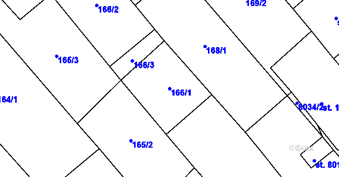 Parcela st. 166/1 v KÚ Březí u Mikulova, Katastrální mapa