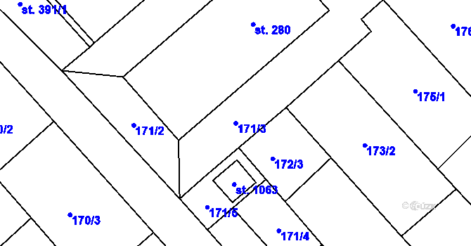 Parcela st. 171/3 v KÚ Březí u Mikulova, Katastrální mapa