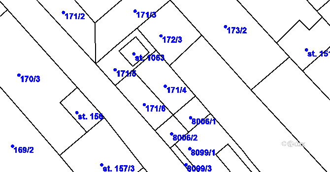 Parcela st. 171/4 v KÚ Březí u Mikulova, Katastrální mapa