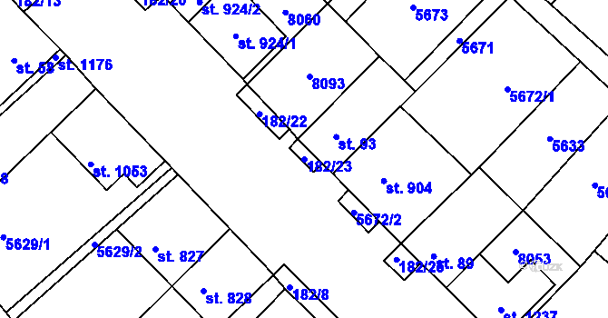 Parcela st. 182/23 v KÚ Březí u Mikulova, Katastrální mapa