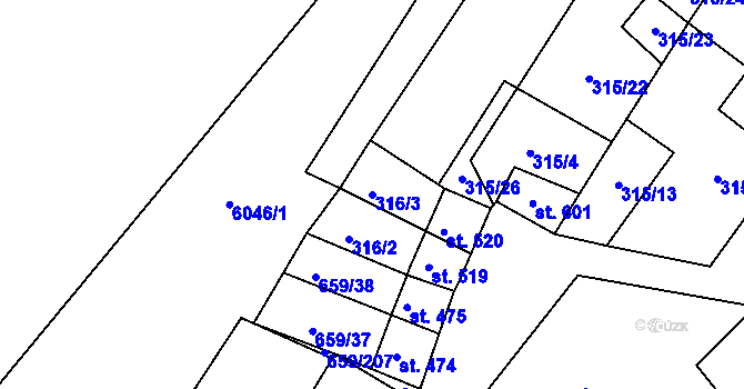 Parcela st. 316/3 v KÚ Březí u Mikulova, Katastrální mapa