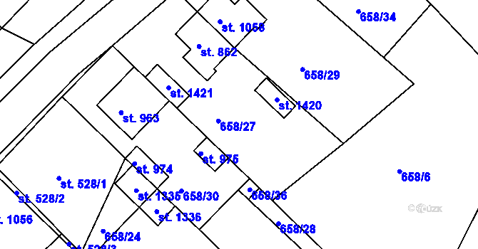 Parcela st. 658/27 v KÚ Březí u Mikulova, Katastrální mapa