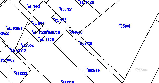 Parcela st. 658/28 v KÚ Březí u Mikulova, Katastrální mapa