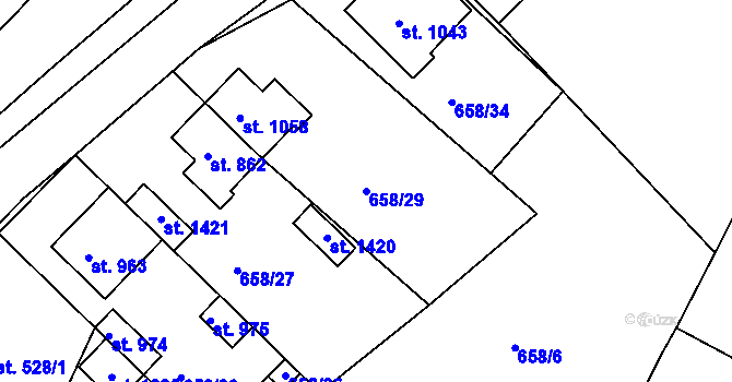 Parcela st. 658/29 v KÚ Březí u Mikulova, Katastrální mapa