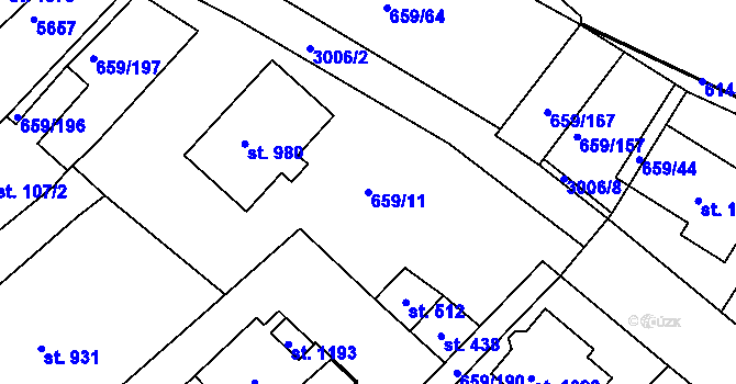 Parcela st. 659/11 v KÚ Březí u Mikulova, Katastrální mapa