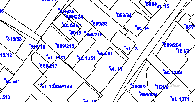 Parcela st. 659/81 v KÚ Březí u Mikulova, Katastrální mapa