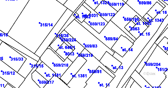 Parcela st. 659/83 v KÚ Březí u Mikulova, Katastrální mapa