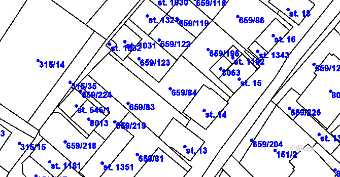 Parcela st. 659/84 v KÚ Březí u Mikulova, Katastrální mapa