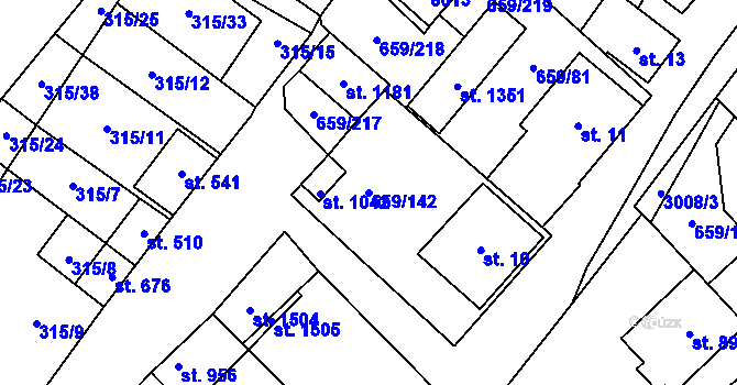 Parcela st. 659/142 v KÚ Březí u Mikulova, Katastrální mapa