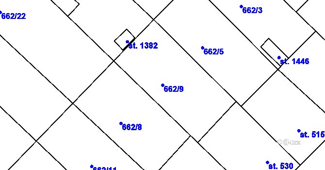 Parcela st. 662/9 v KÚ Březí u Mikulova, Katastrální mapa