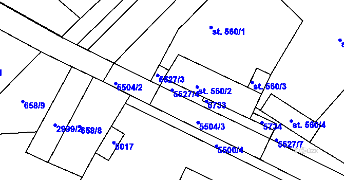 Parcela st. 5527/4 v KÚ Březí u Mikulova, Katastrální mapa