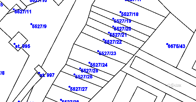 Parcela st. 5527/23 v KÚ Březí u Mikulova, Katastrální mapa