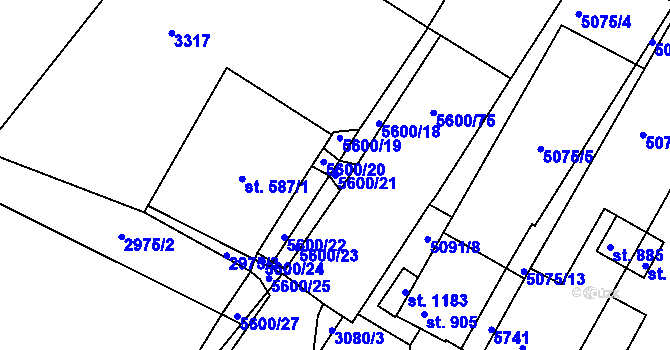 Parcela st. 5600/21 v KÚ Březí u Mikulova, Katastrální mapa