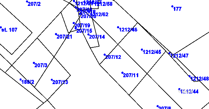 Parcela st. 207/12 v KÚ Březí u Osové Bítýšky, Katastrální mapa