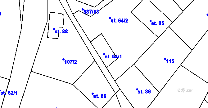Parcela st. 64/1 v KÚ Březí u Osové Bítýšky, Katastrální mapa
