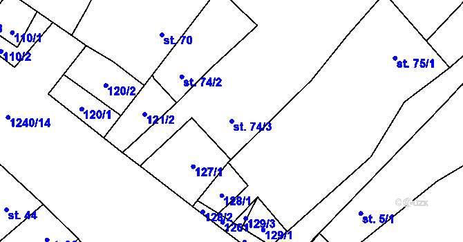 Parcela st. 74/3 v KÚ Březí u Osové Bítýšky, Katastrální mapa