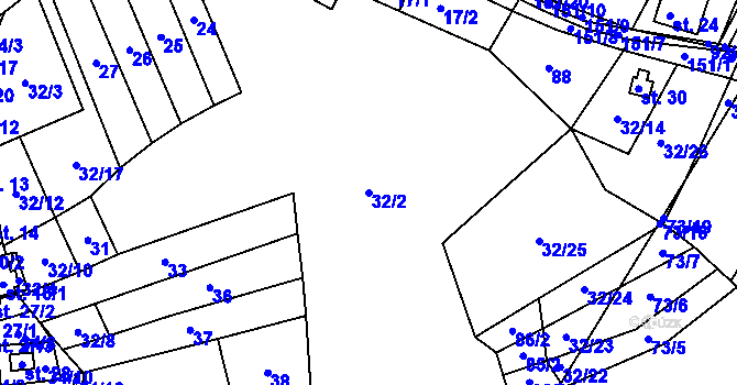Parcela st. 32/2 v KÚ Ondrušky, Katastrální mapa