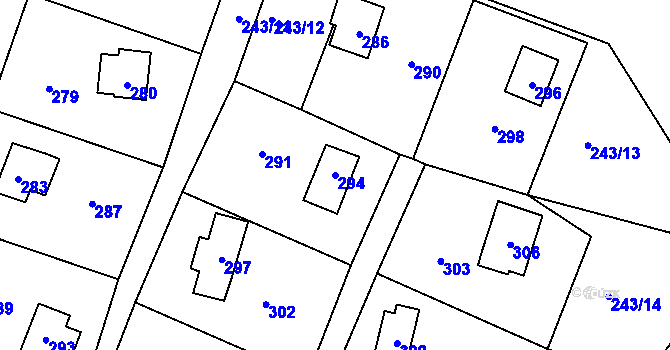 Parcela st. 294 v KÚ Březí nad Oslavou, Katastrální mapa