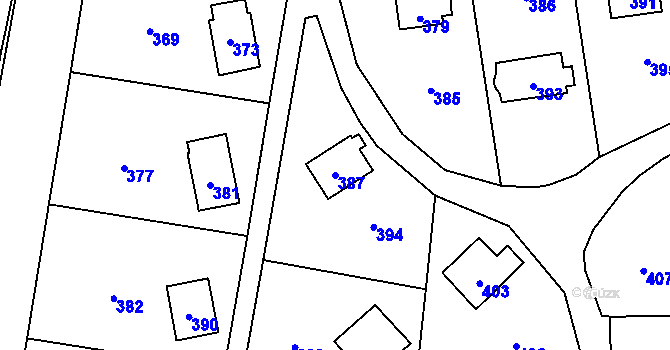 Parcela st. 387 v KÚ Březí nad Oslavou, Katastrální mapa