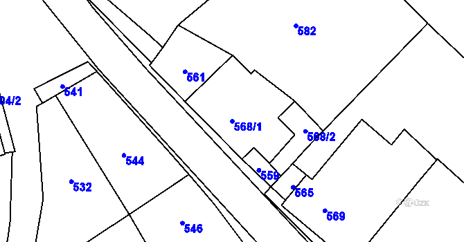 Parcela st. 568/1 v KÚ Březí nad Oslavou, Katastrální mapa