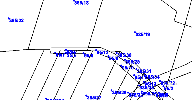 Parcela st. 95/12 v KÚ Knín, Katastrální mapa