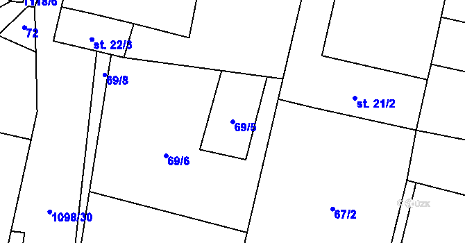Parcela st. 69/5 v KÚ Kočín, Katastrální mapa