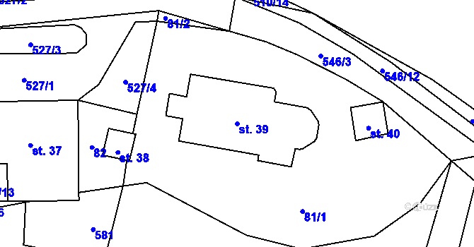Parcela st. 39 v KÚ Křtěnov, Katastrální mapa