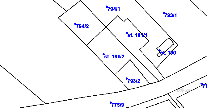 Parcela st. 191/2 v KÚ Březina u Mnichova Hradiště, Katastrální mapa