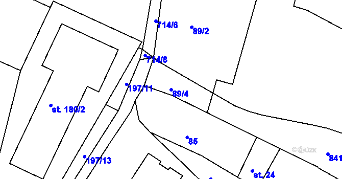 Parcela st. 89/4 v KÚ Březina u Mnichova Hradiště, Katastrální mapa