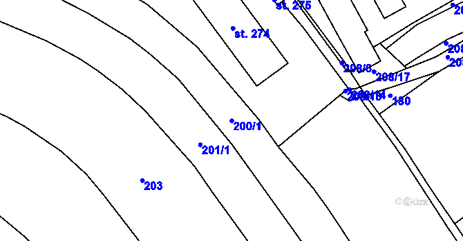 Parcela st. 200/1 v KÚ Březina u Mnichova Hradiště, Katastrální mapa