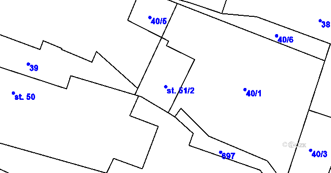 Parcela st. 51/2 v KÚ Březina u Mnichova Hradiště, Katastrální mapa