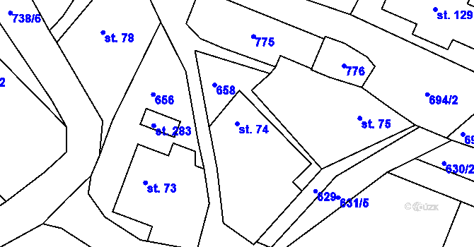 Parcela st. 74 v KÚ Olšina, Katastrální mapa