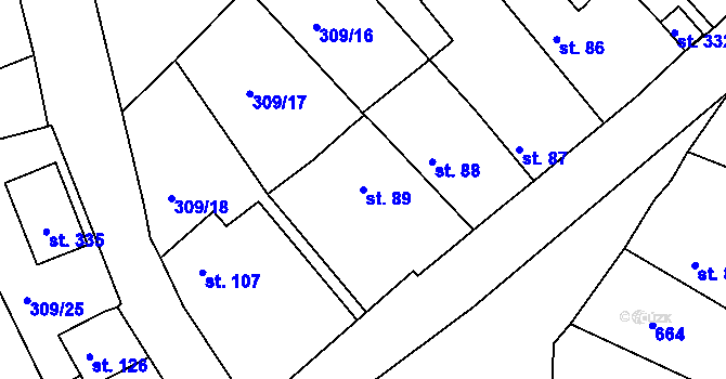 Parcela st. 89 v KÚ Olšina, Katastrální mapa