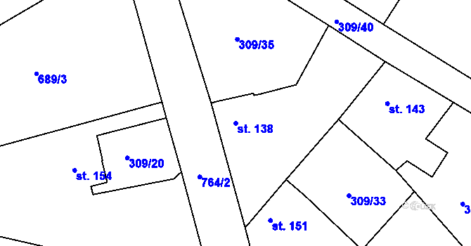 Parcela st. 138 v KÚ Olšina, Katastrální mapa