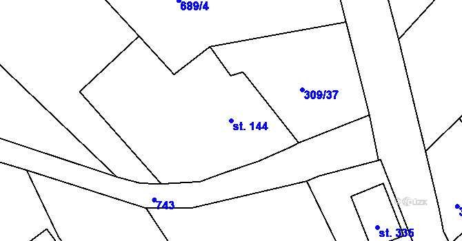 Parcela st. 144 v KÚ Olšina, Katastrální mapa