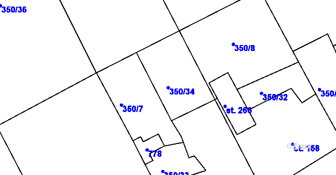 Parcela st. 350/34 v KÚ Olšina, Katastrální mapa