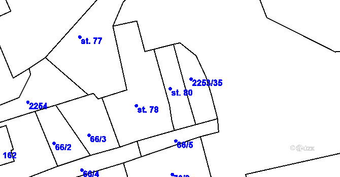 Parcela st. 80 v KÚ Březina u Deštné, Katastrální mapa