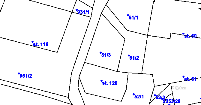 Parcela st. 51/3 v KÚ Březina u Deštné, Katastrální mapa