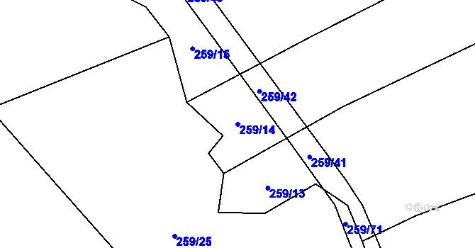 Parcela st. 259/14 v KÚ Březina u Deštné, Katastrální mapa