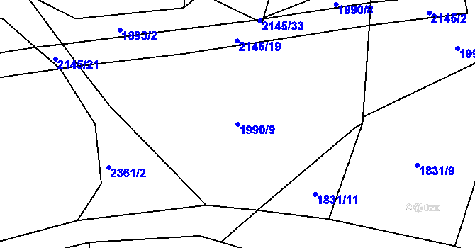 Parcela st. 1990/9 v KÚ Březina u Deštné, Katastrální mapa