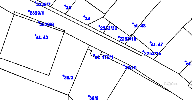 Parcela st. 172/2 v KÚ Březina u Deštné, Katastrální mapa