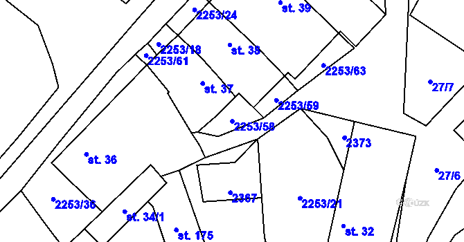 Parcela st. 2253/58 v KÚ Březina u Deštné, Katastrální mapa