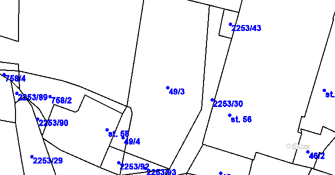 Parcela st. 49/3 v KÚ Březina u Deštné, Katastrální mapa