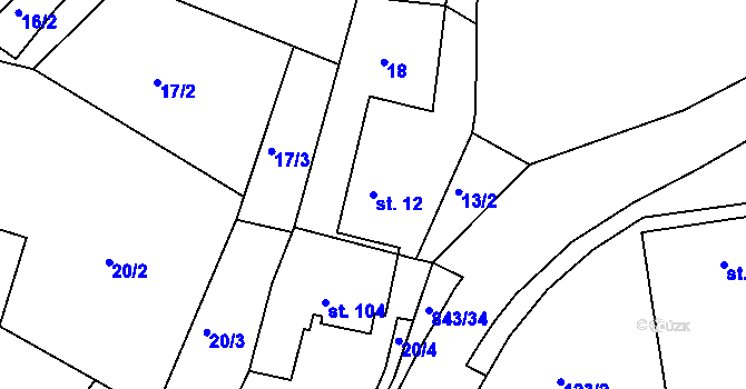 Parcela st. 12 v KÚ Březina u Rokycan, Katastrální mapa