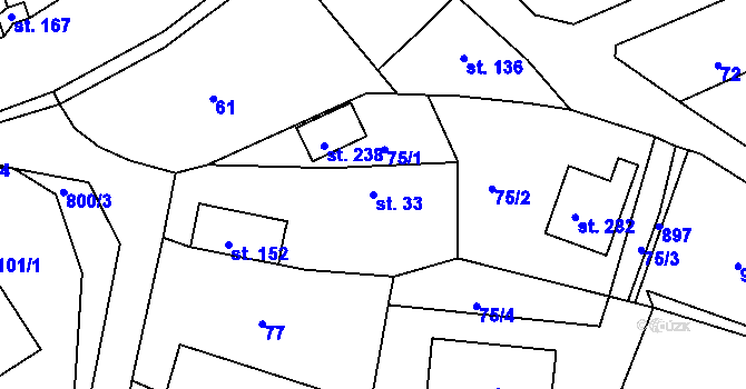 Parcela st. 33 v KÚ Březina u Rokycan, Katastrální mapa
