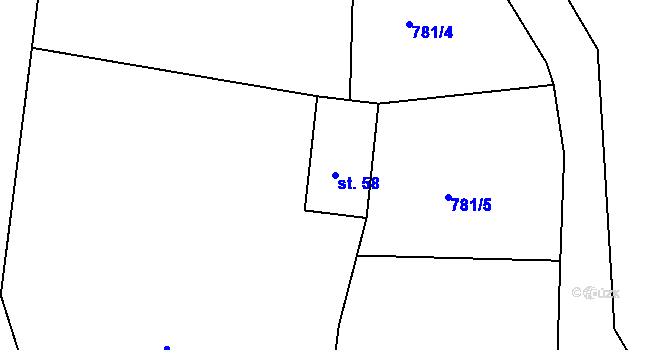 Parcela st. 58 v KÚ Březina u Rokycan, Katastrální mapa