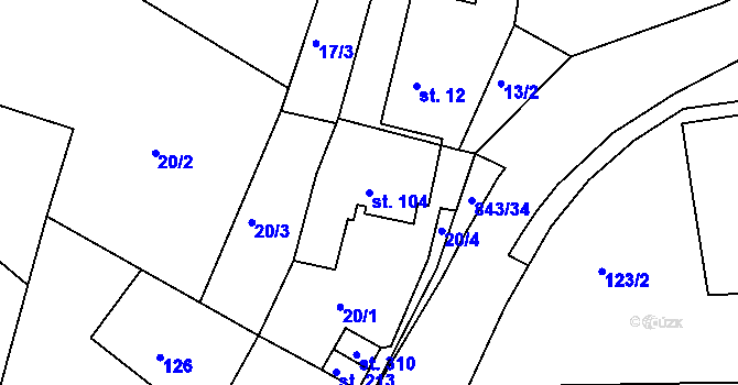 Parcela st. 104 v KÚ Březina u Rokycan, Katastrální mapa