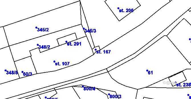 Parcela st. 167 v KÚ Březina u Rokycan, Katastrální mapa
